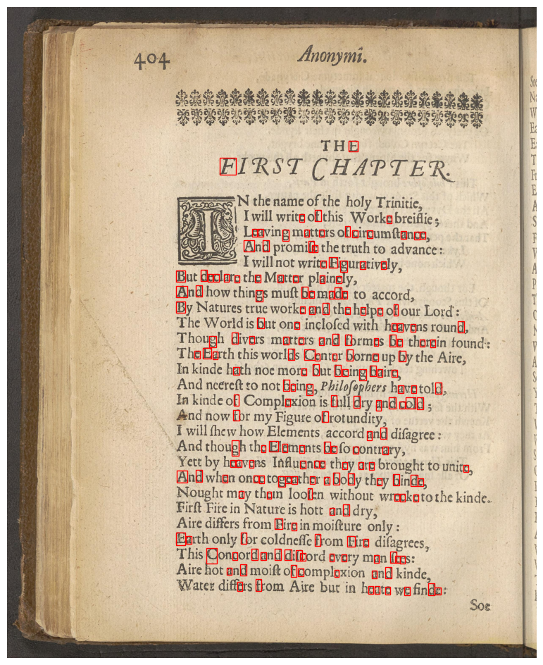 A page from the Theatrum Chemicum Britannicum with letters A through G with red boxes around them