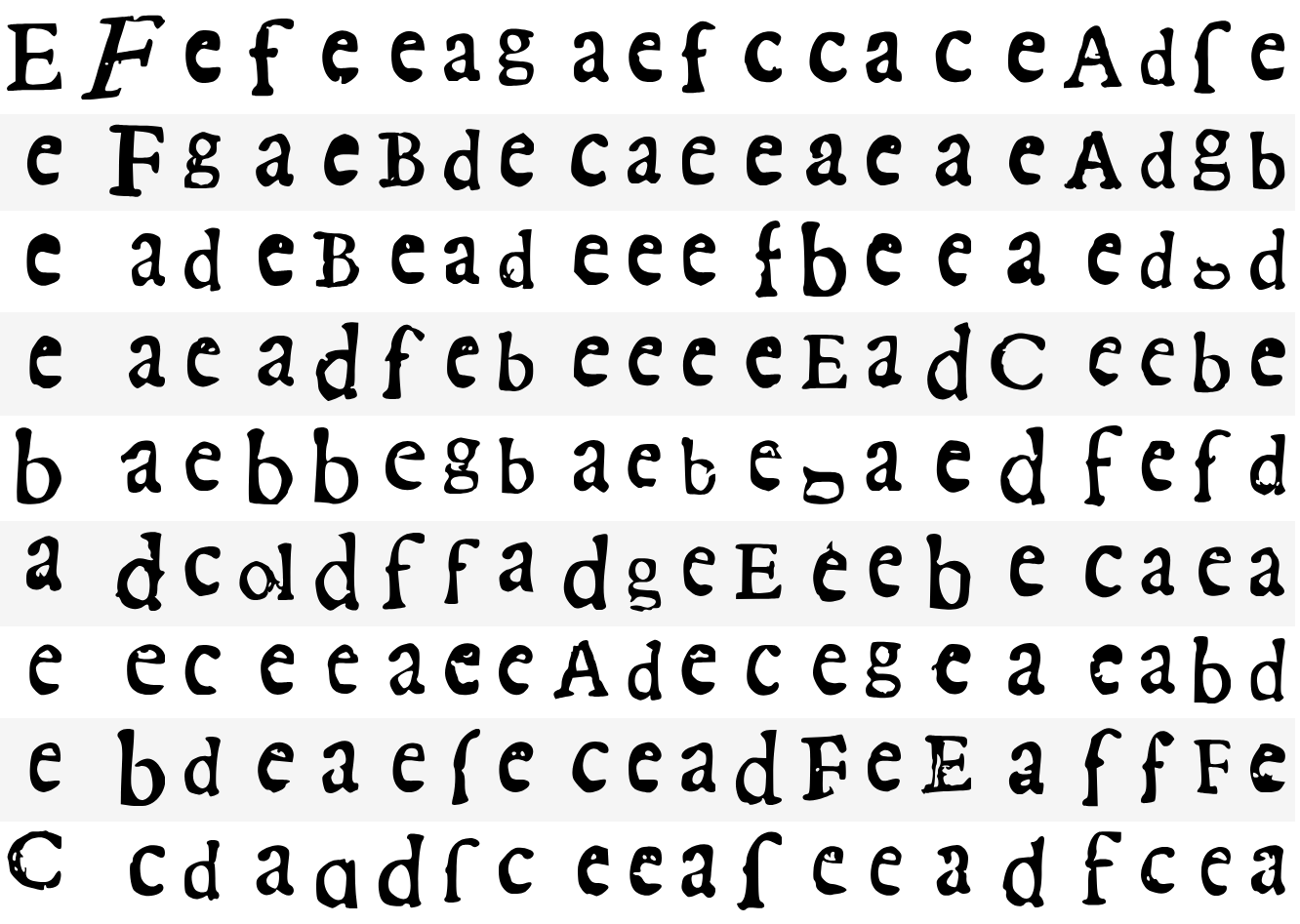 Nine rows of black text in old type.